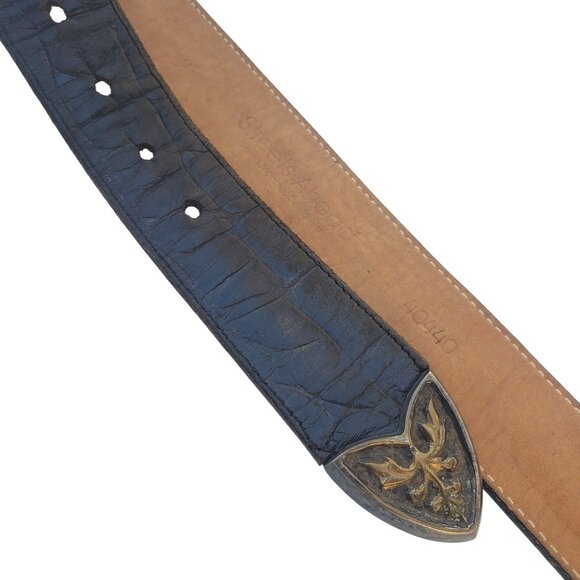 Vintage Western Belt S M Streets Ahead Leather Brass Buckle USA Unisex Chunky - Picture 13 of 14